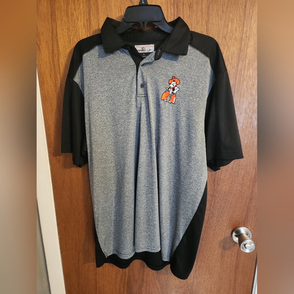 Men's Grey Black Oklahoma State Pete Polo XL